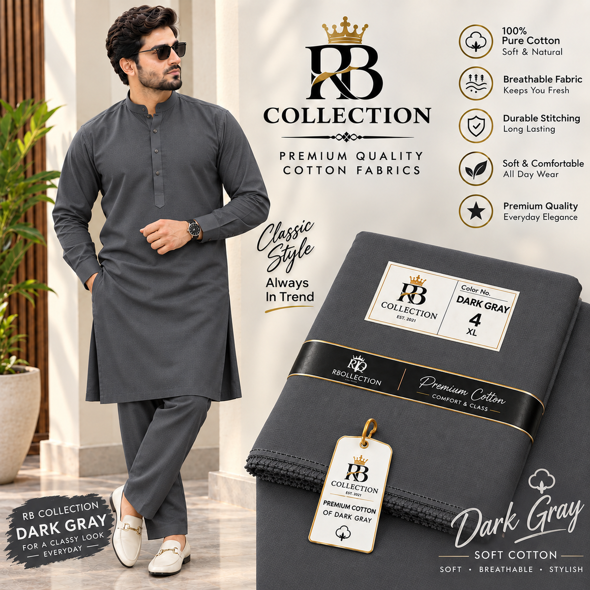 RB Collection Premium Soft Cotton Suit – Classic & Comfortable Men’s Wear