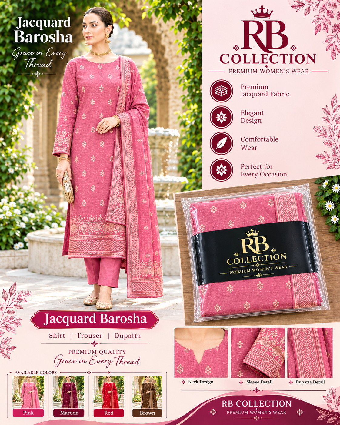 Jacquard Barosha – Royal Grace 3-Piece Unstitched Suit