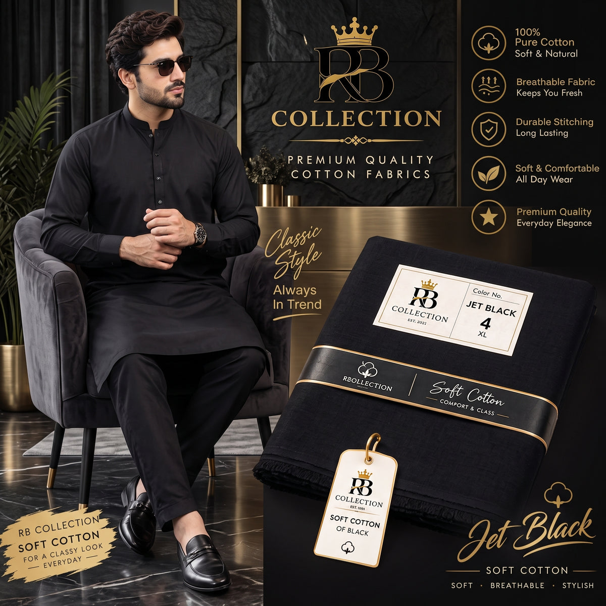 RB Collection Premium Soft Cotton Suit – Classic & Comfortable Men’s Wear