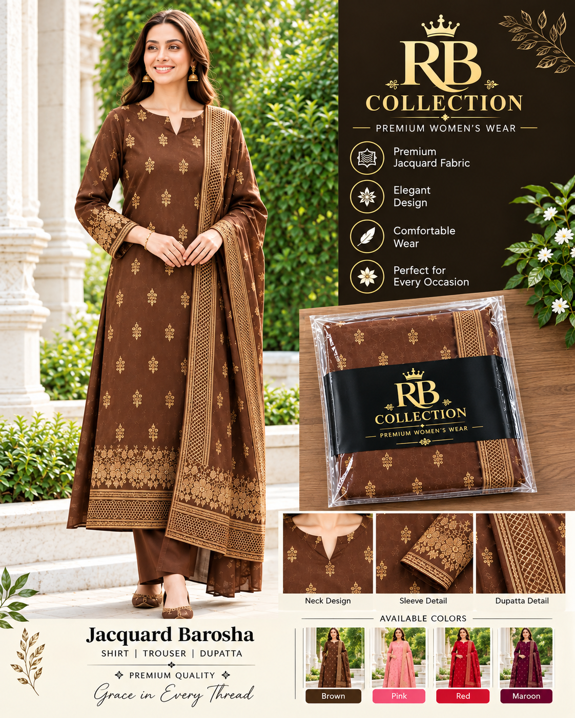 Jacquard Barosha – Royal Grace 3-Piece Unstitched Suit