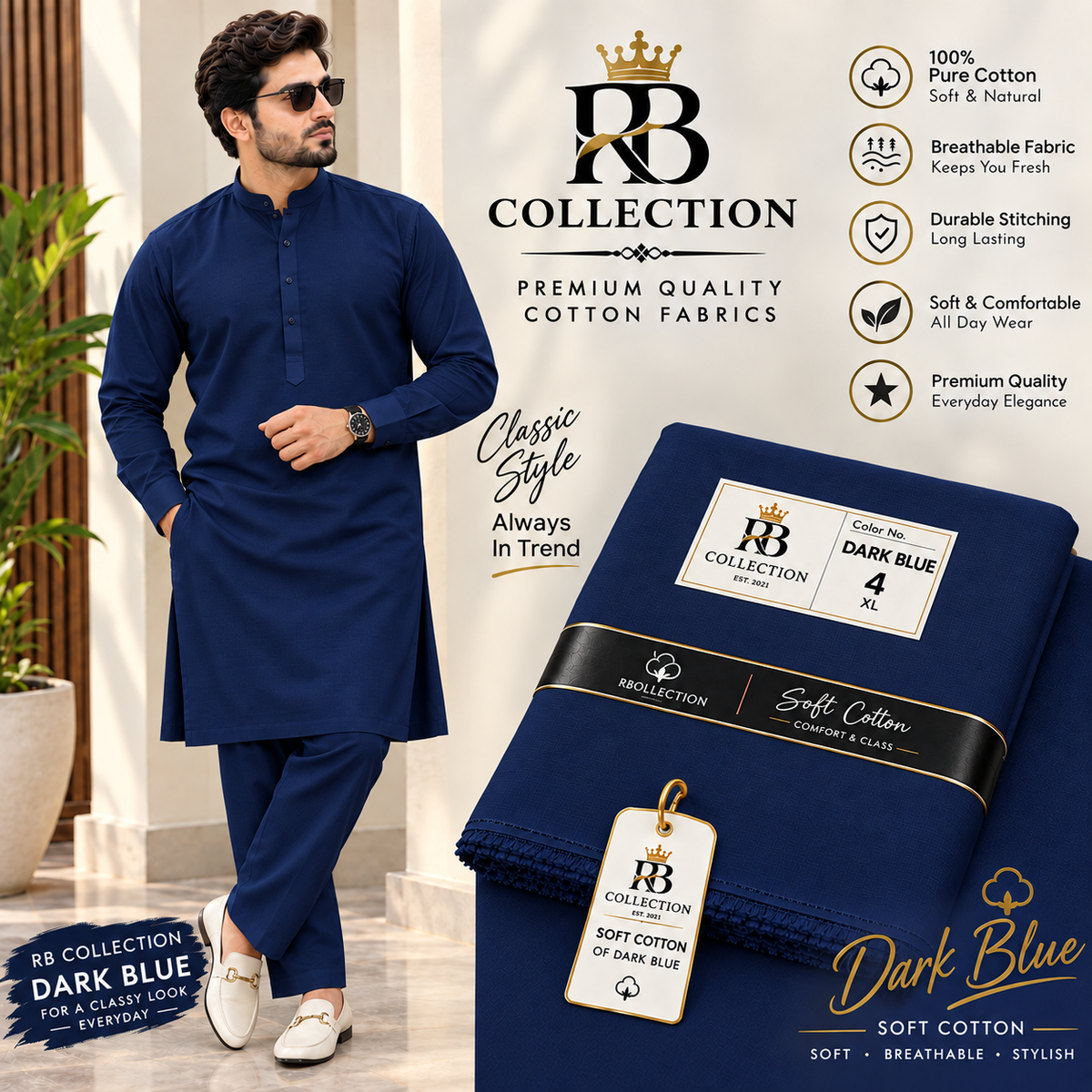 RB Collection Premium Soft Cotton Suit – Classic & Comfortable Men’s Wear