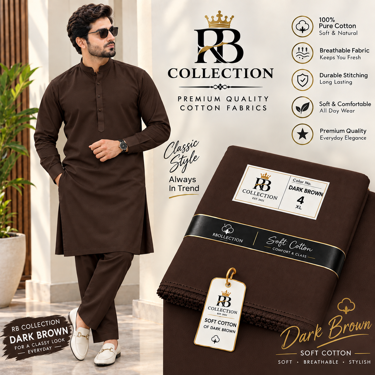 RB Collection Premium Soft Cotton Suit – Classic & Comfortable Men’s Wear