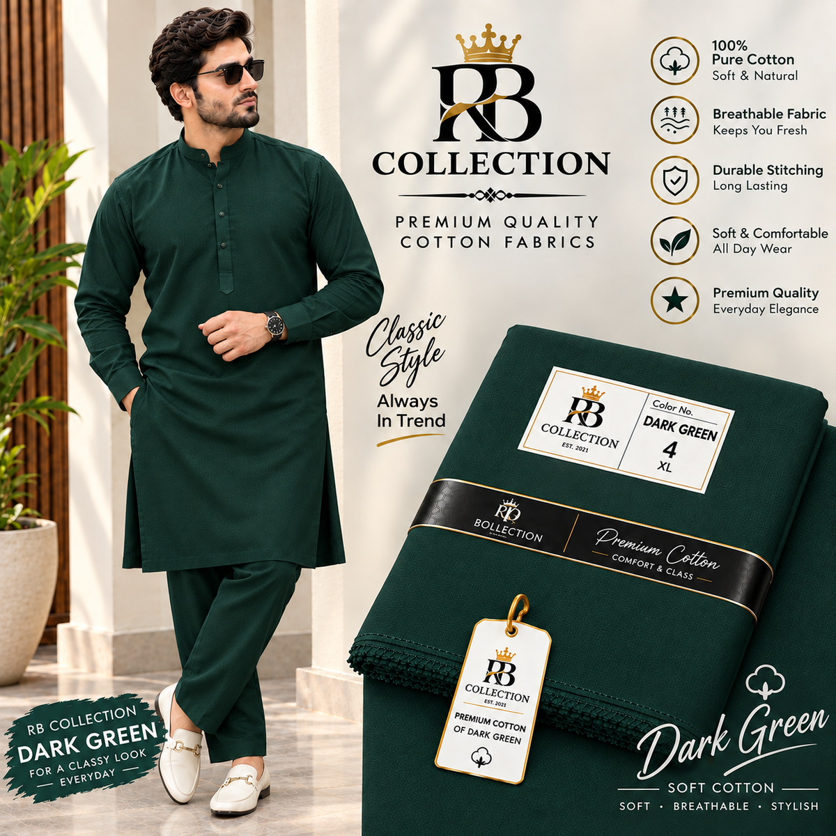 RB Collection Premium Soft Cotton Suit – Classic & Comfortable Men’s Wear