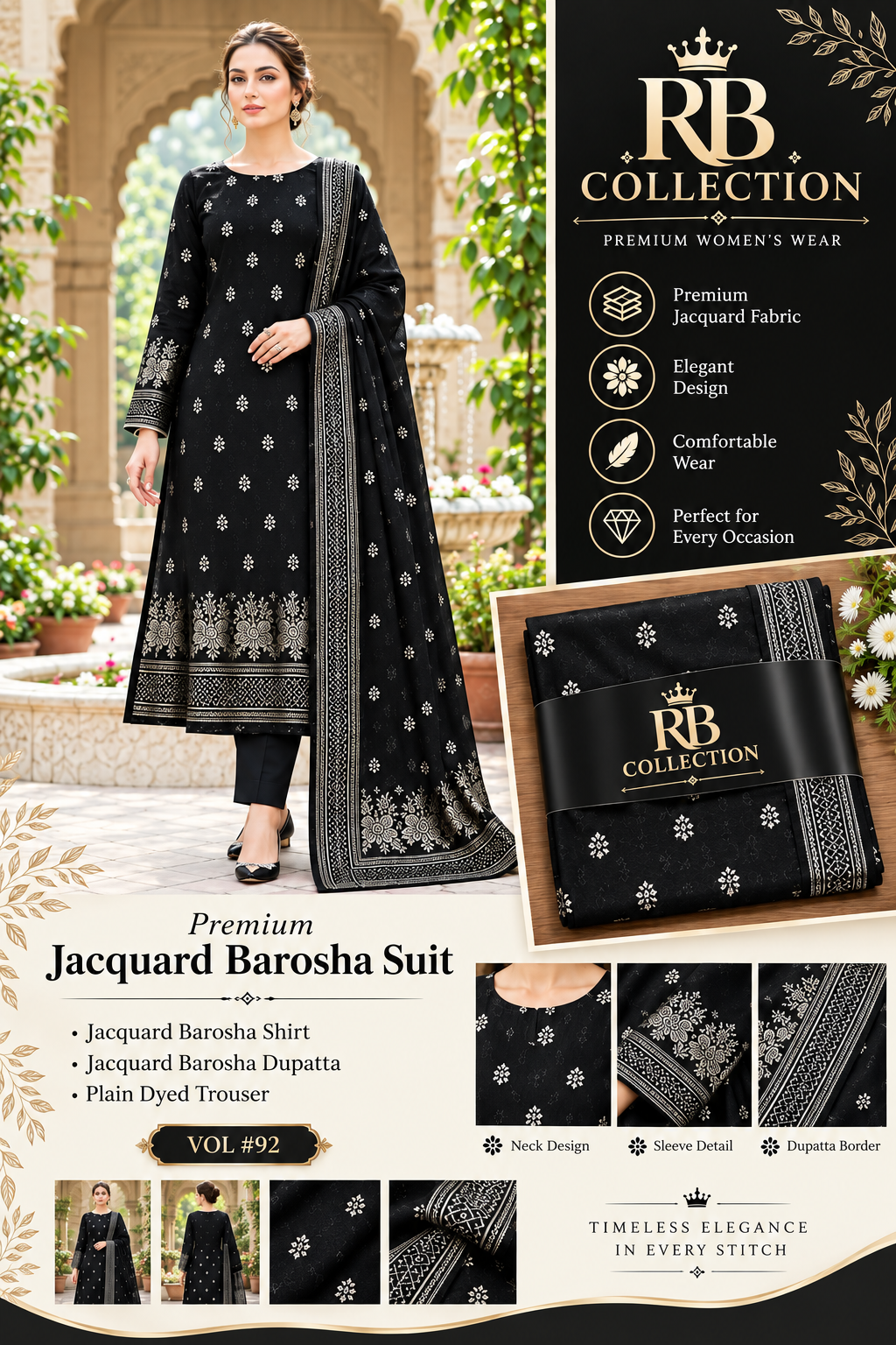 Jacquard Barosha – Royal Grace 3-Piece Unstitched Suit