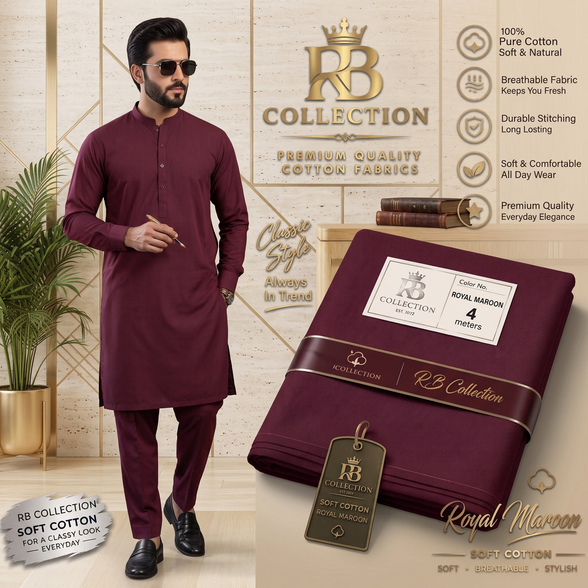 RB Collection Premium Soft Cotton Suit – Classic & Comfortable Men’s Wear